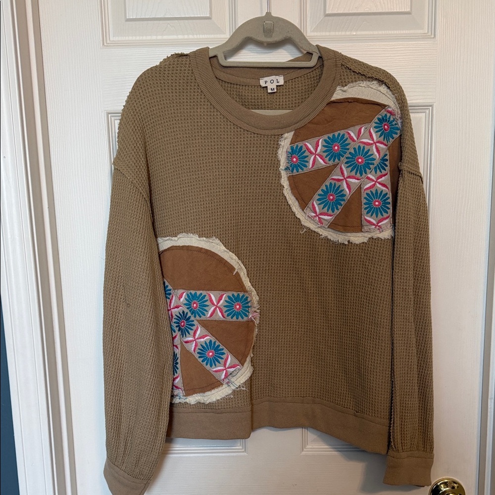 POL Brown Sweater with Floral Patchwork ⭐️NEW⭐️